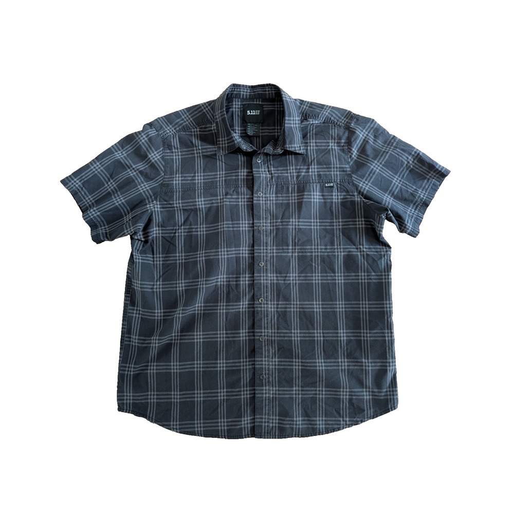 5.11 Tactical Men's Large Plaid Short Sleeve Snap Front Work Shirt Black Gray L